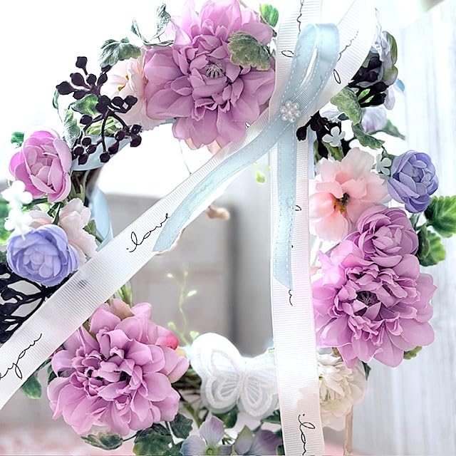 紫系造花リース リボン付き ブランド 品 通販ハンドメイド・手芸 - 紫